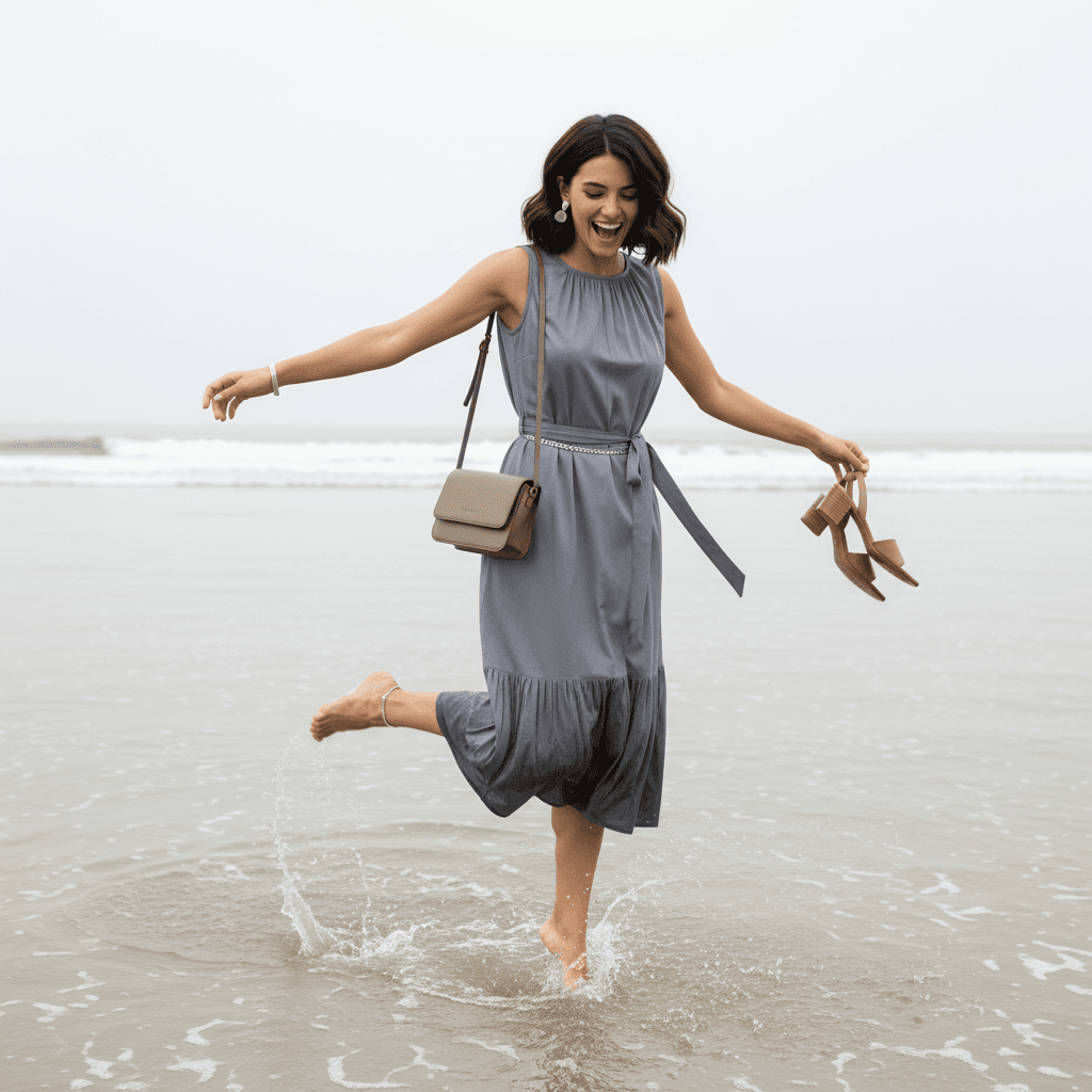 Grey Pleated Skirt Look women's wear lookbook image.