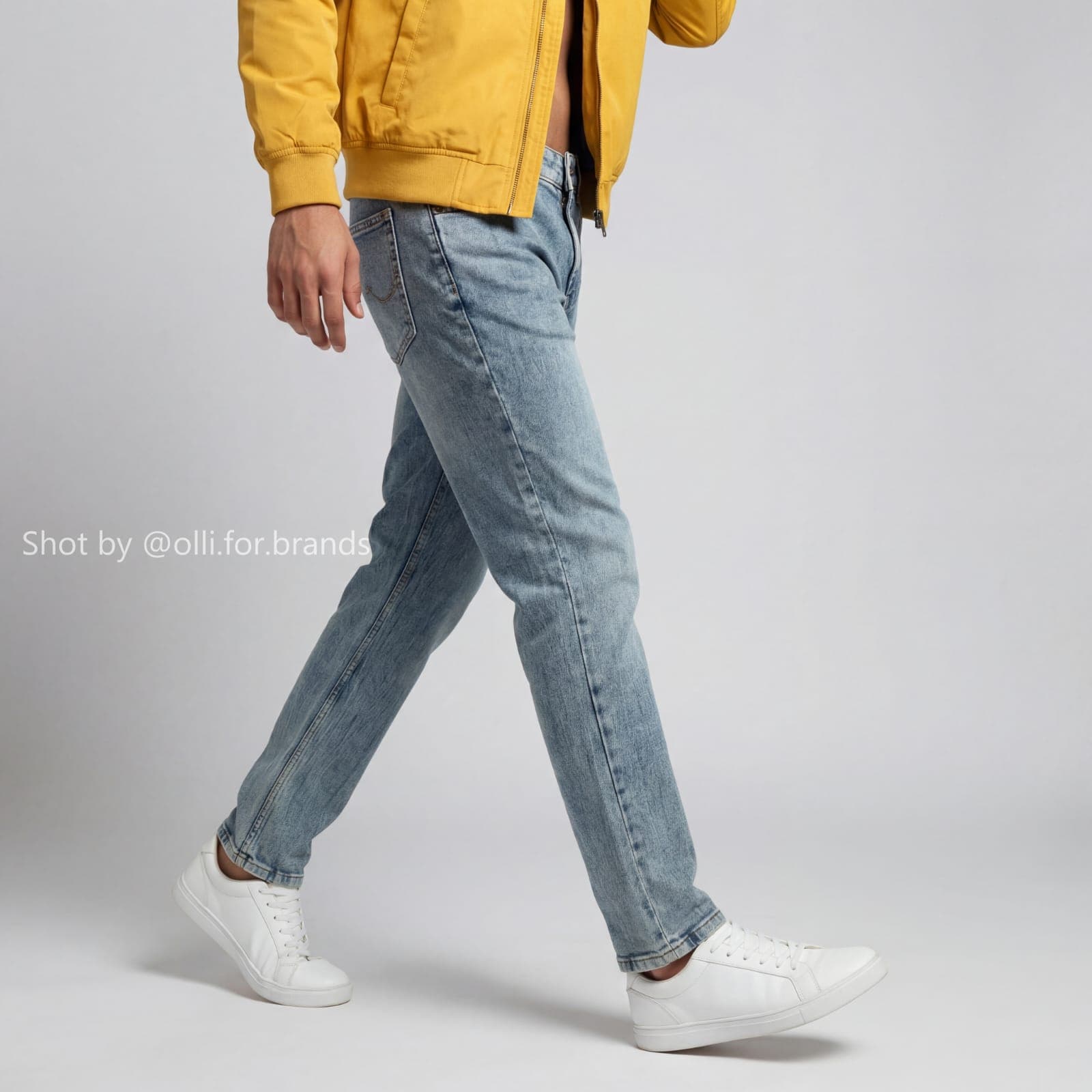 Yellow Sweater Denim Detail men's wear lookbook image.