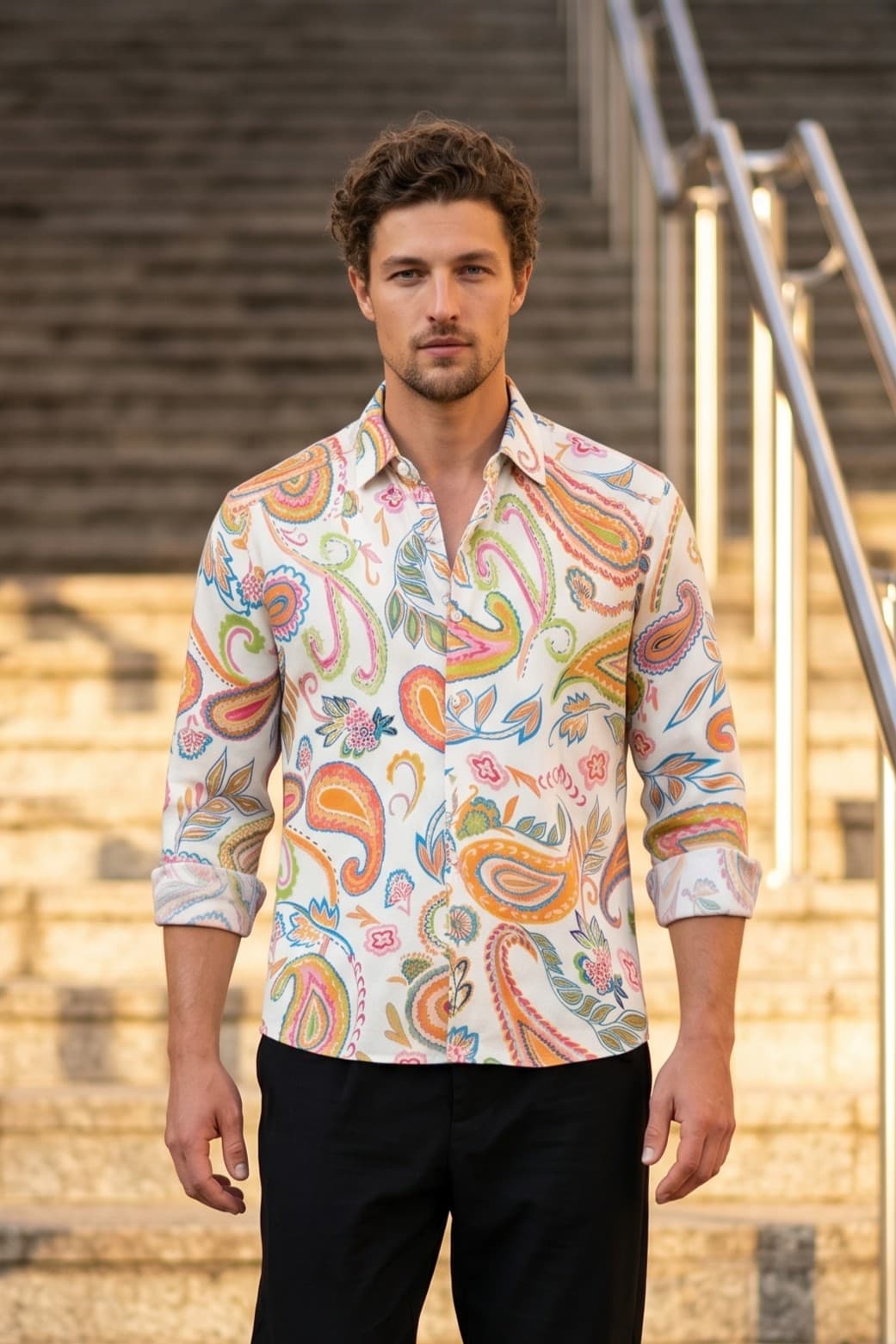 Pastel Floral Resort Shirt men's wear lookbook image.