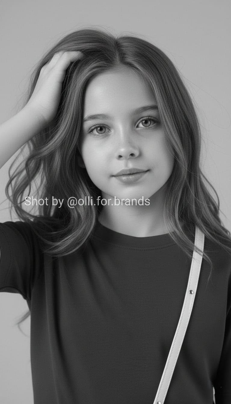 Black and White Portrait kids' wear lookbook image.