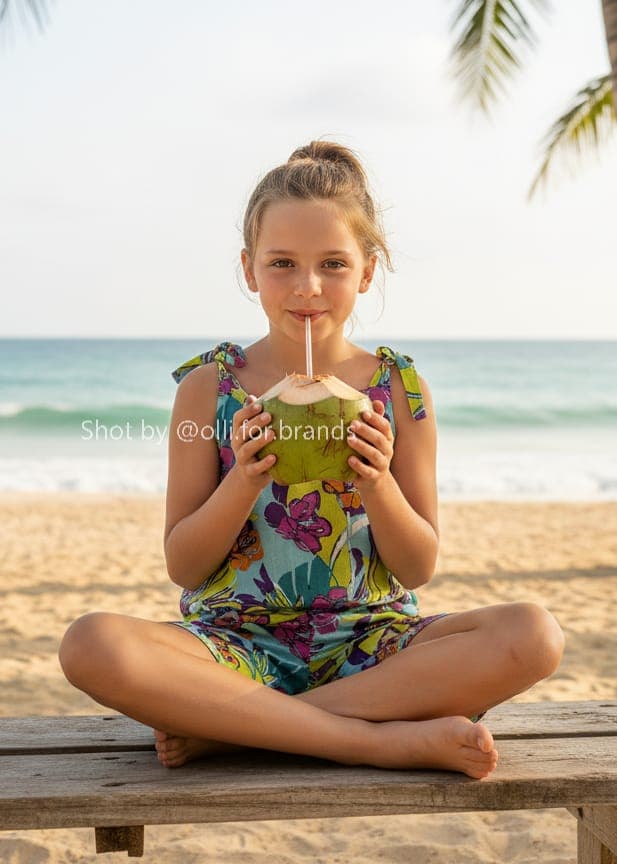 Tropical Swim Look kids' wear lookbook image.