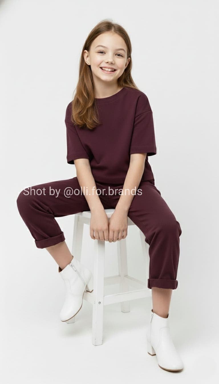 Burgundy Lounge Set kids' wear lookbook image.