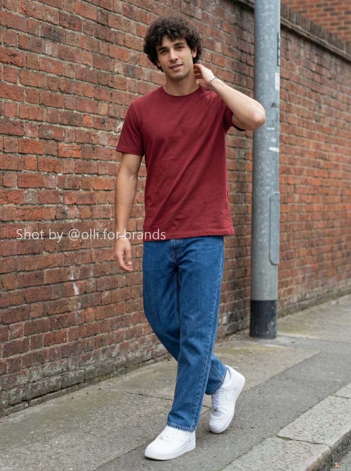Maroon Tee and Denim men's wear lookbook image.