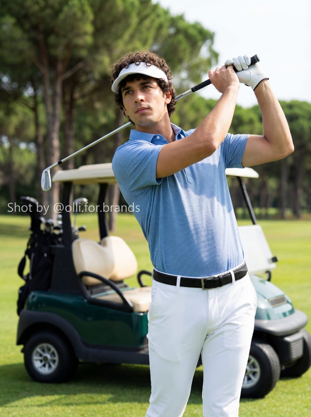 Blue Golf Polo Look men's wear lookbook image.