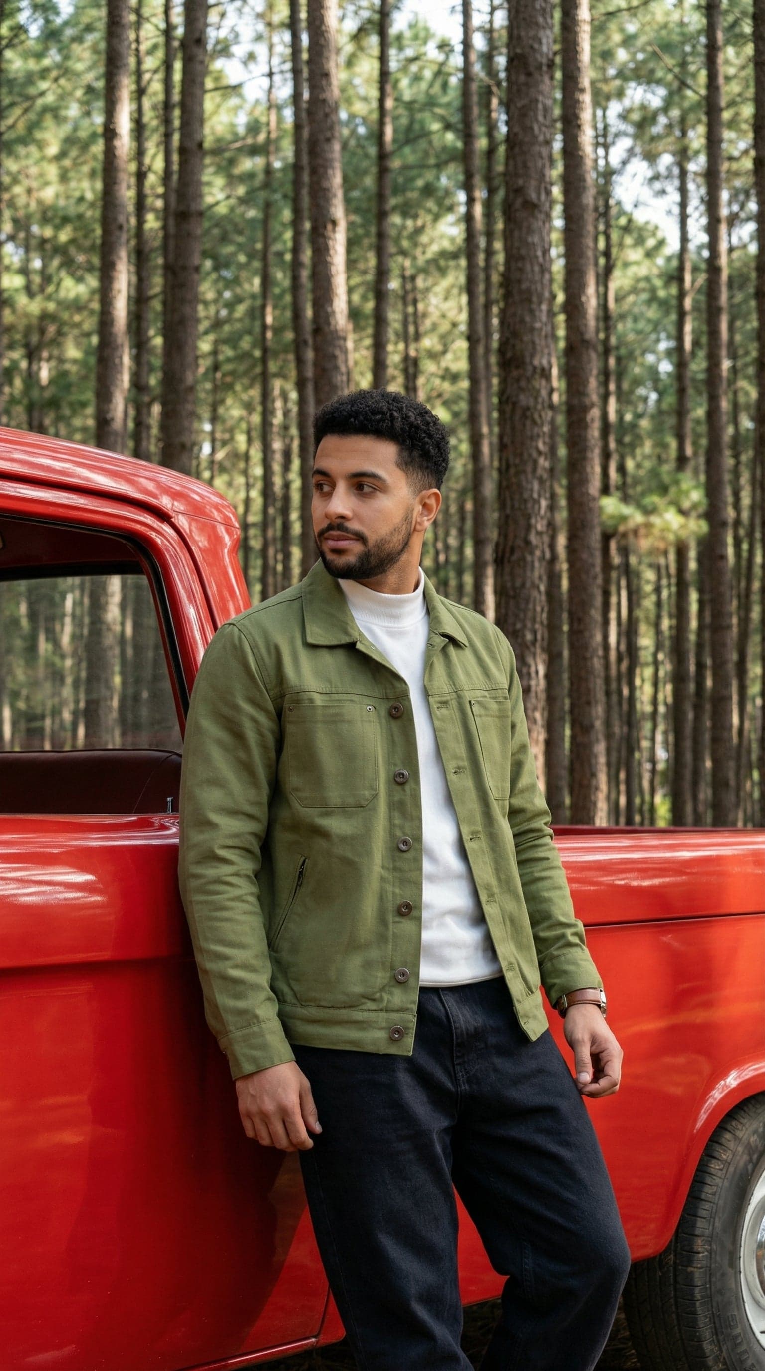 Green Utility Jacket men's wear lookbook image.