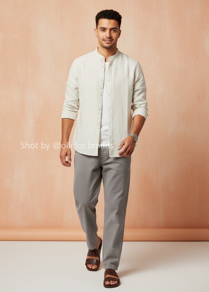 Ivory Kurta and Grey Trouser men's wear lookbook image.
