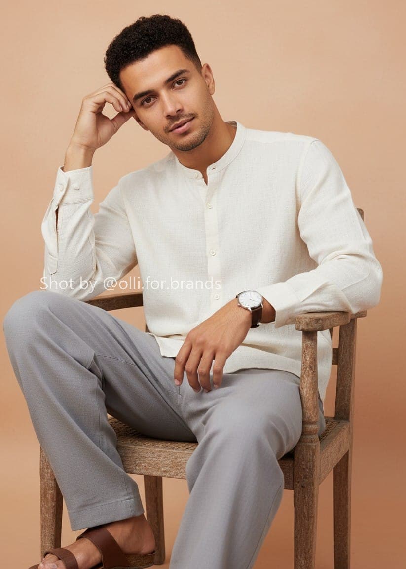 Ivory Knit and Grey Trouser men's wear lookbook image.