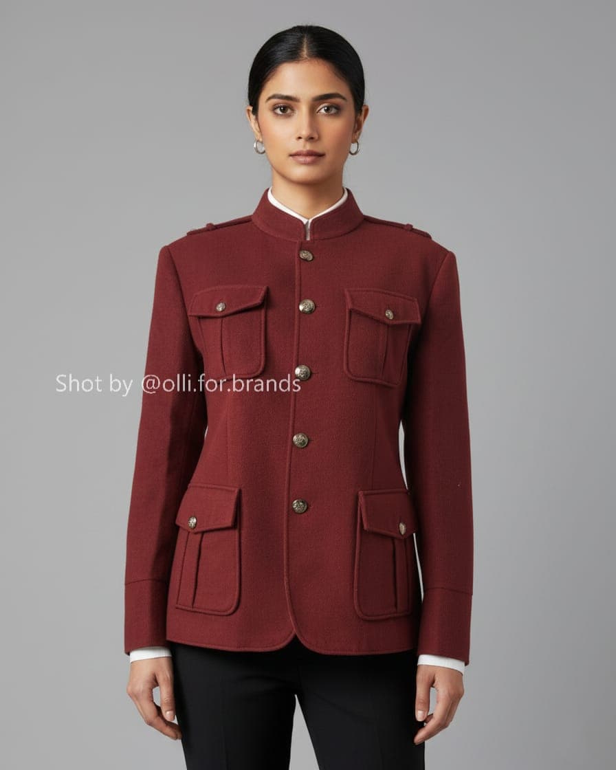 Burgundy Tailored Jacket women's wear lookbook image.