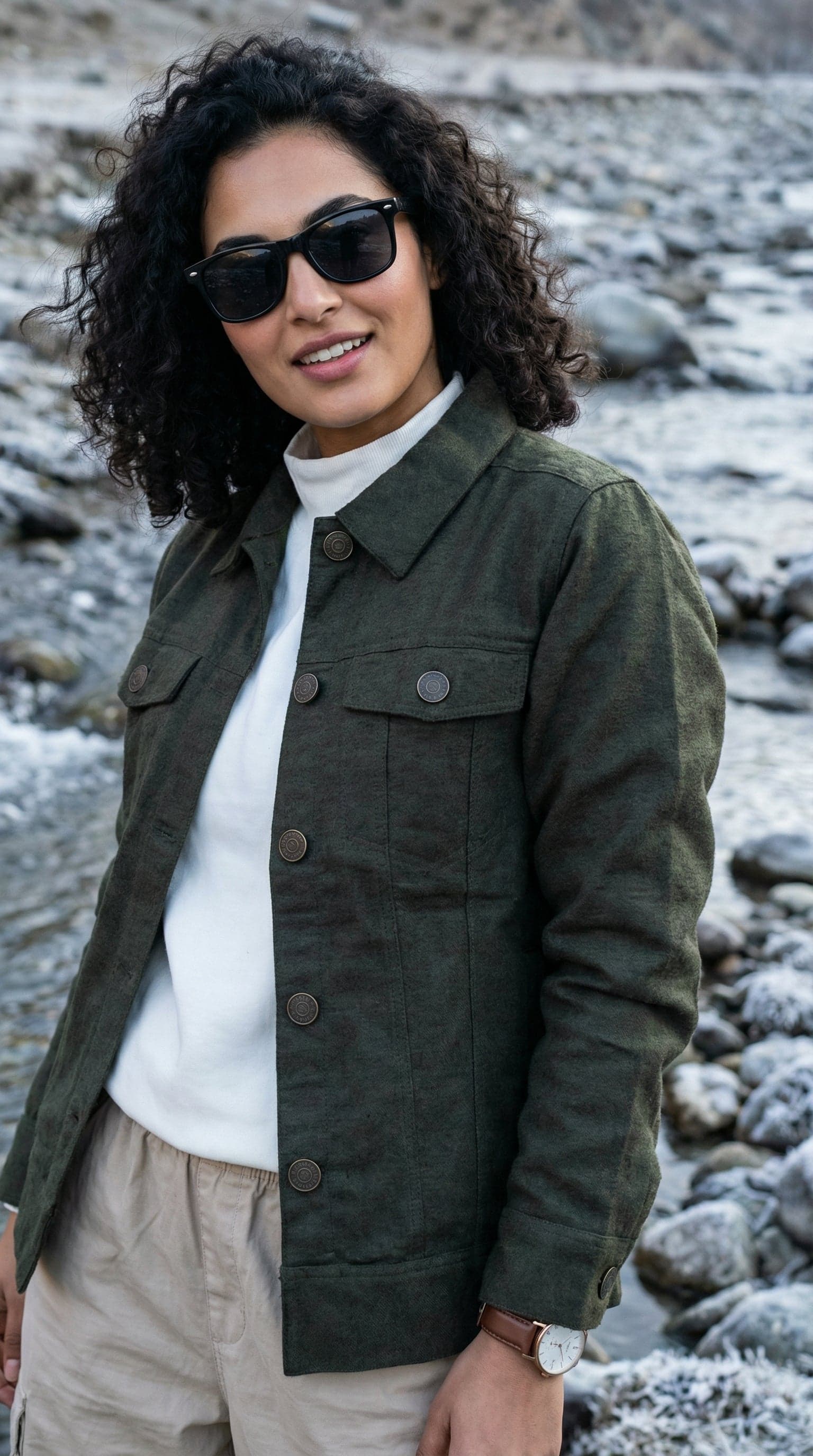 Olive Utility Jacket women's wear lookbook image.