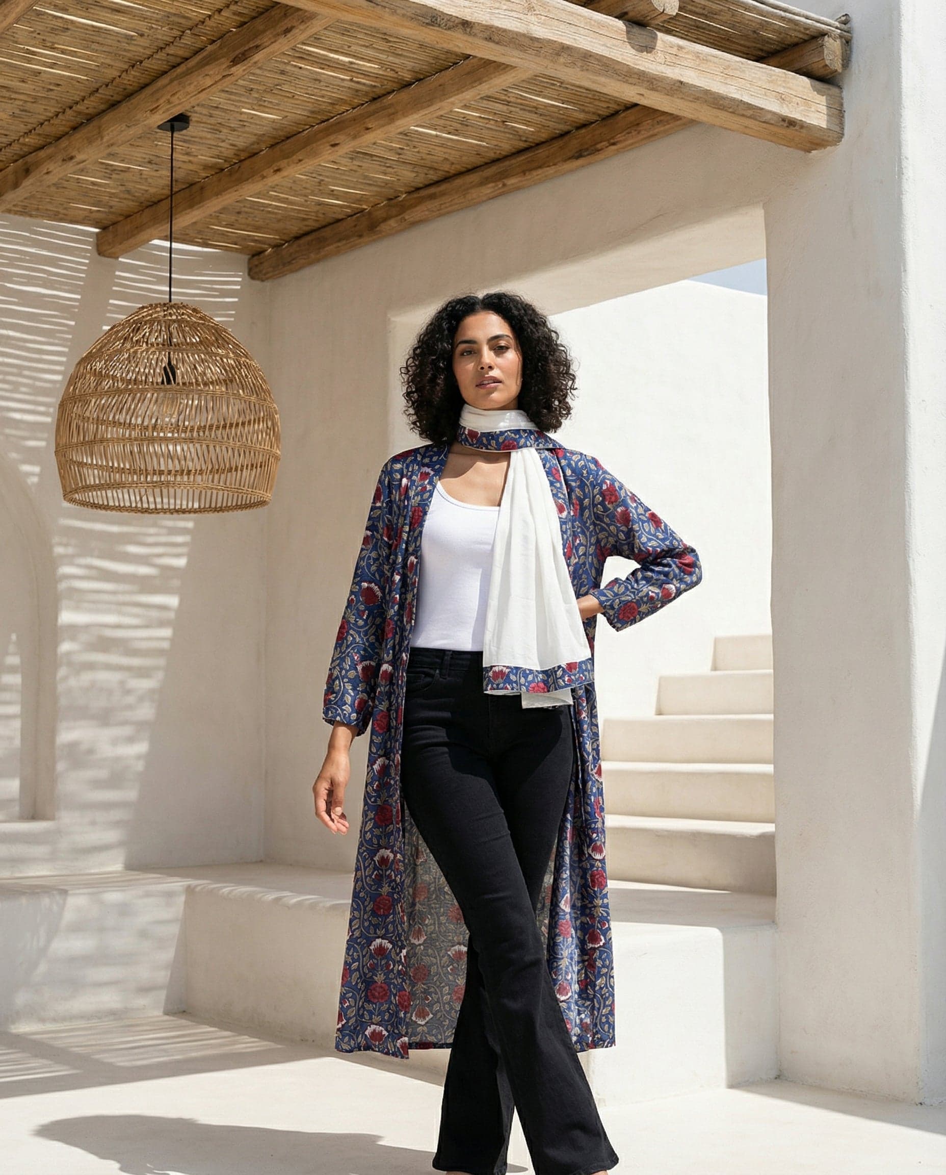 Indigo Jacket and Wide-leg Trouser women's wear lookbook image.