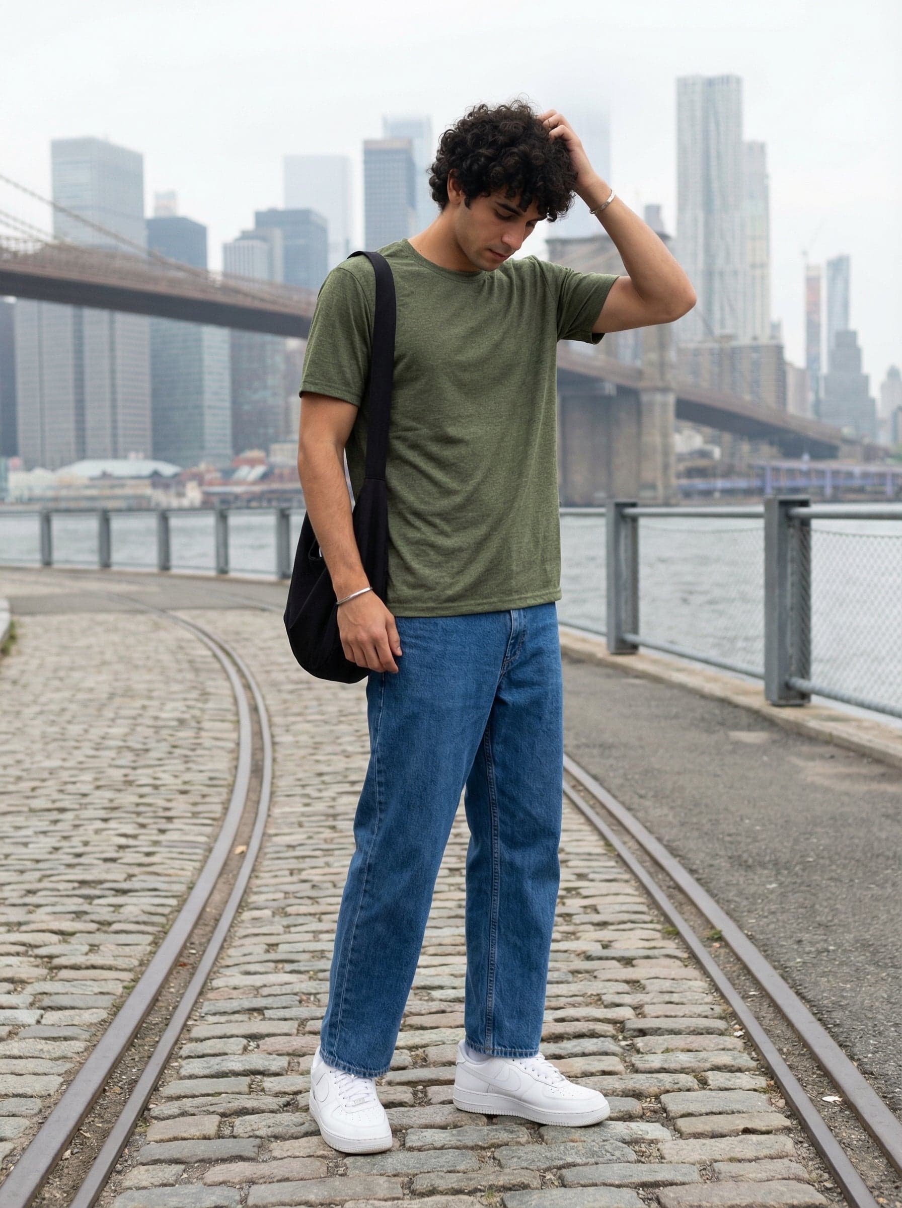 Olive Tee and Denim men's wear lookbook image.