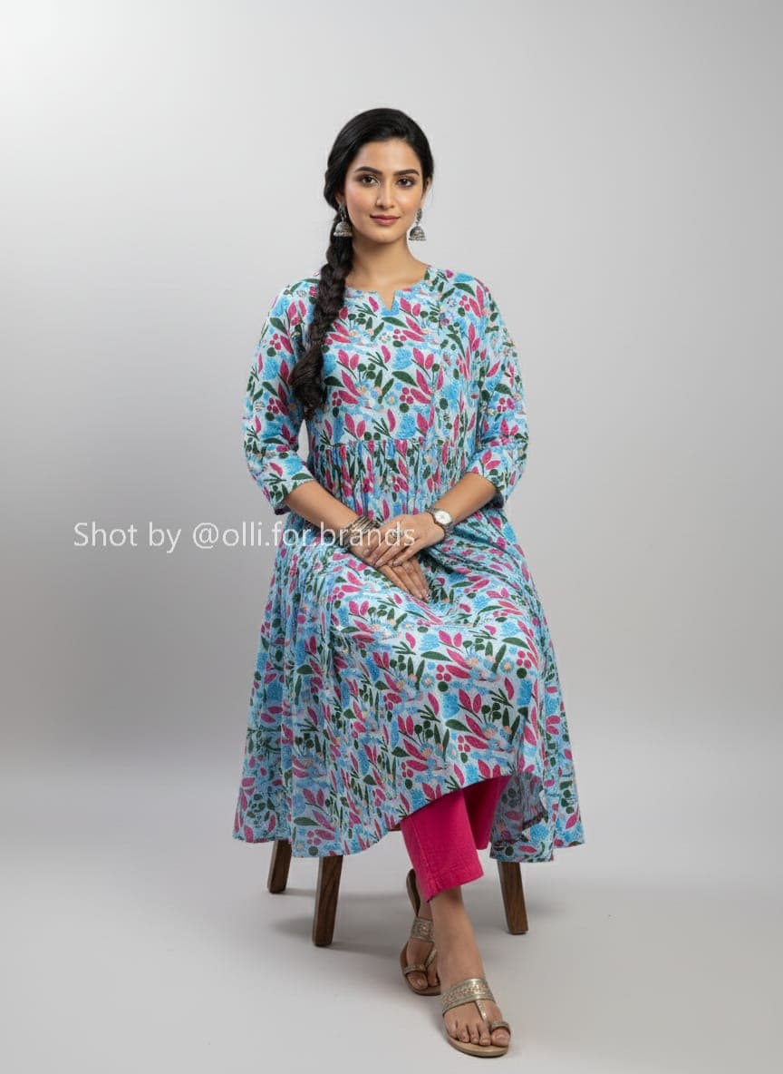 Blue Floral Kurta Set women's wear lookbook image.