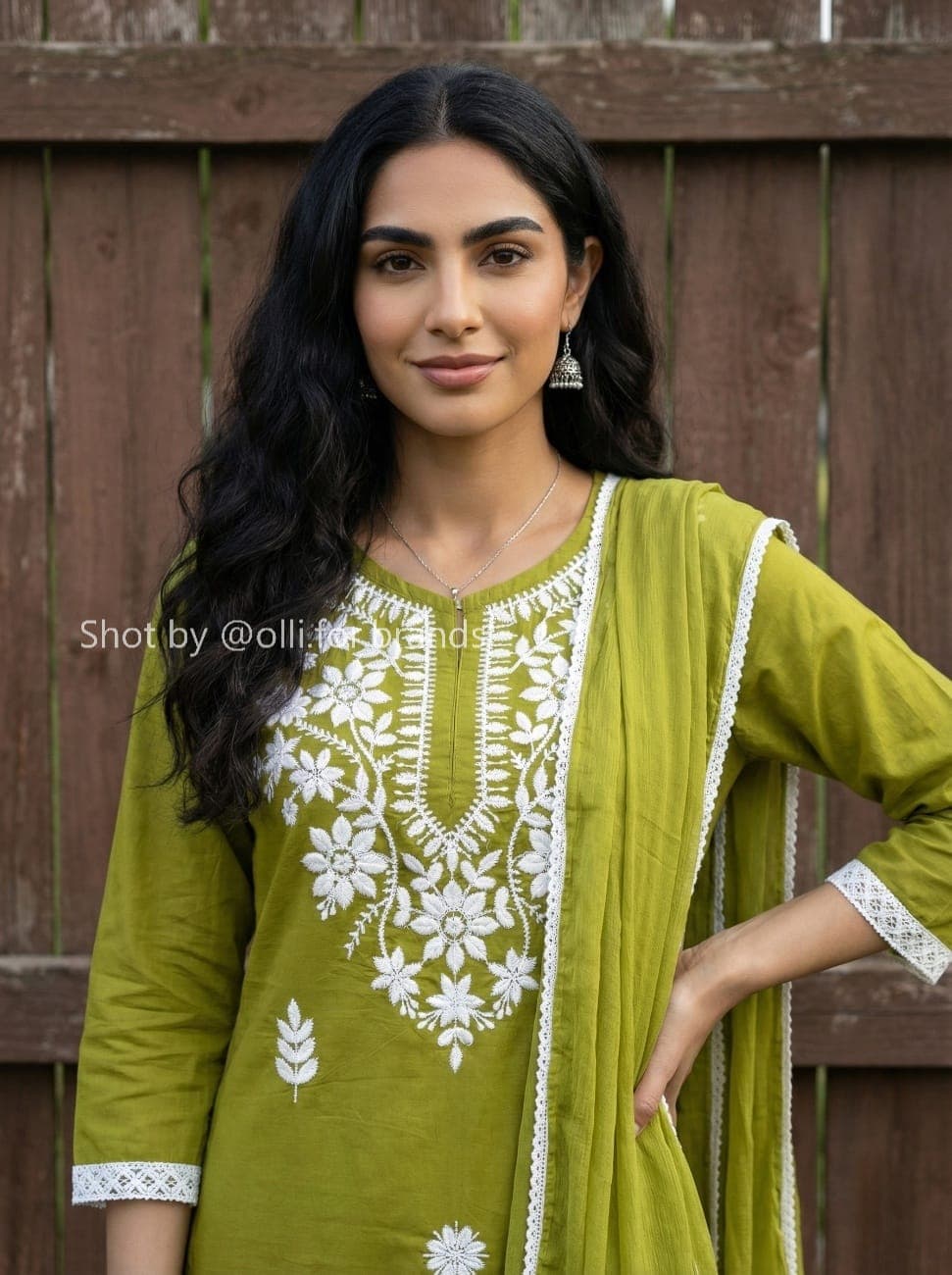 Olive Green Embroidered Kurta Set women's wear lookbook image.
