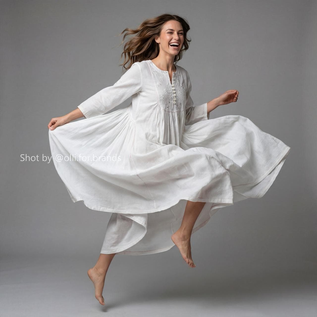 White Twirling Dress women's wear lookbook image.